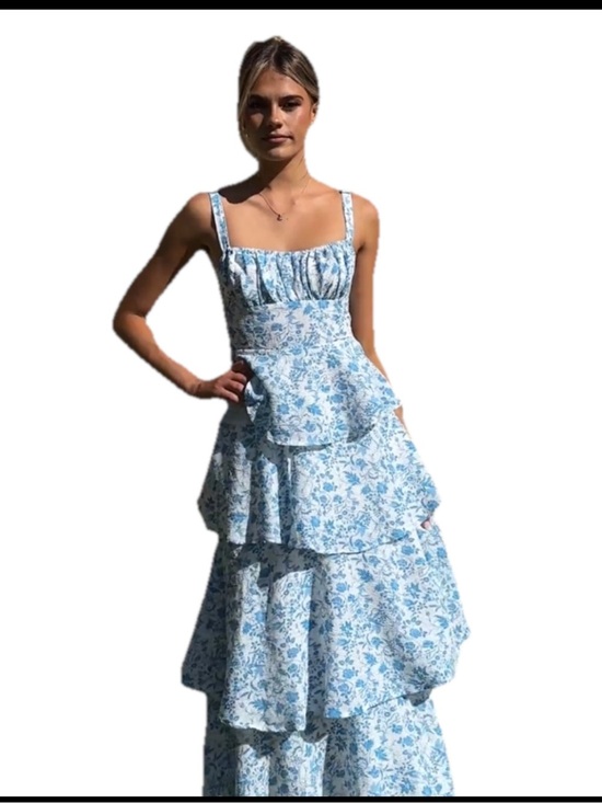Billy J Dresses & Skirts - Billy J Page Maxi Dress Blue Floral Tiered Ruffle Sleeveless Cottagecore Boho